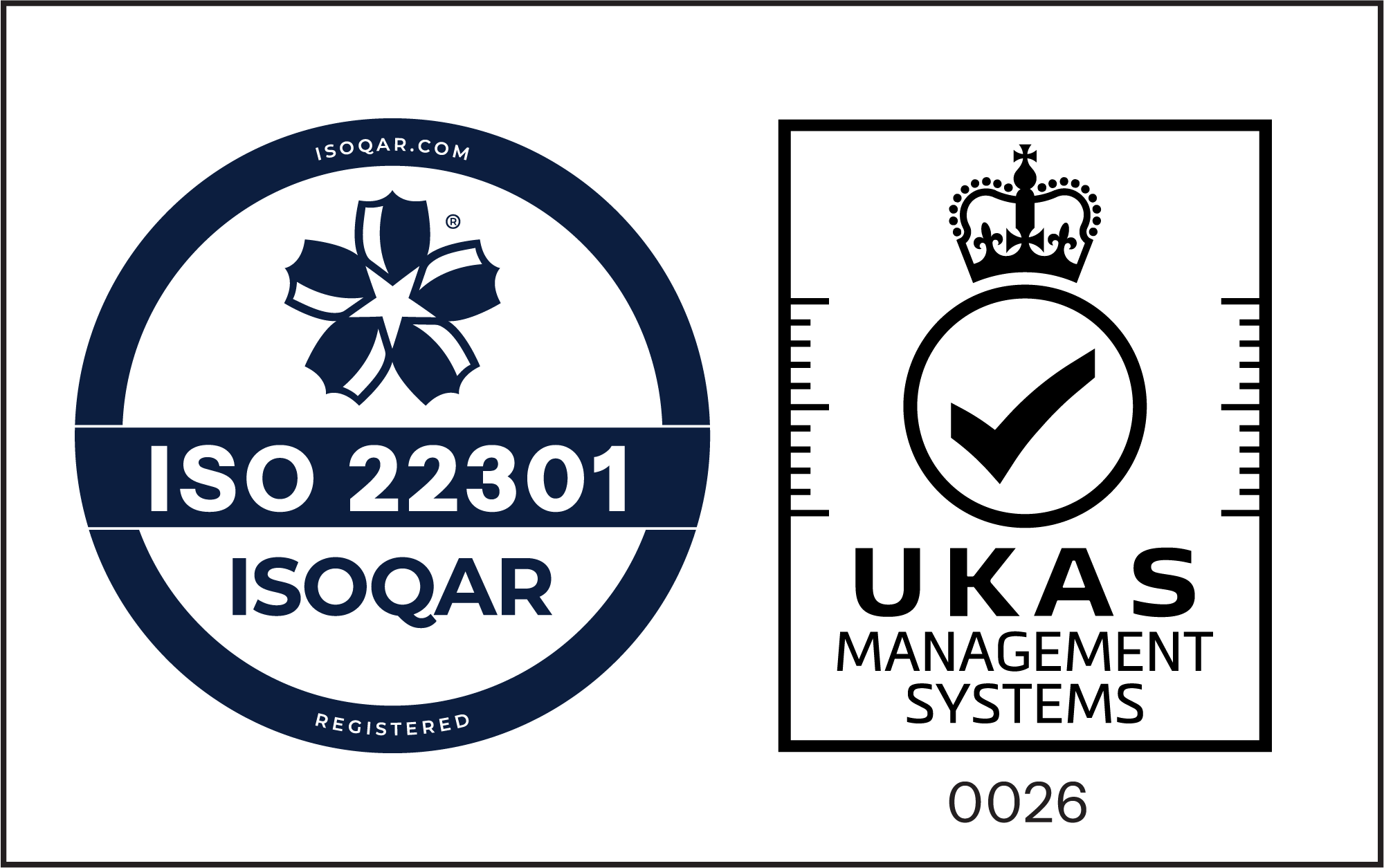 ISOQAR UKAS ISO 22301 joint logo